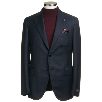 Belvest Super 130's Wool Suit in Navy Blue with Maroon Check