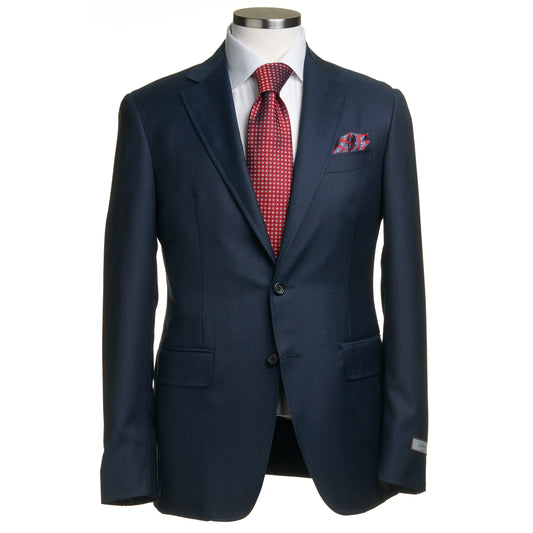 Canali Kei Model Suit in Dual-Tone Wool in Blue