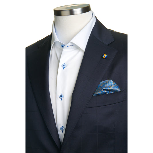 Belvest Super 130's Wool Window Pain Suit in Dark Navy Blue