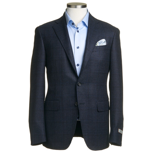 Canali Kei Wool Sport Coat in Dark Blue with Micro-Pattern