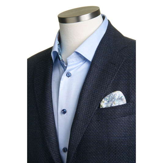 Canali Kei Wool Sport Coat in Dark Blue with Micro-Pattern