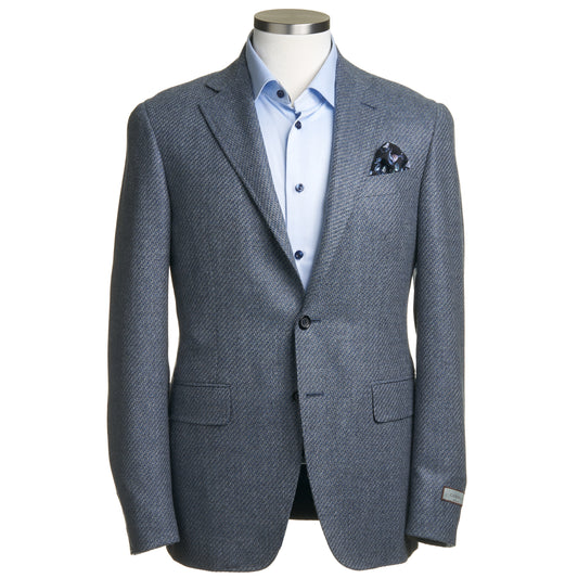 Canali Kei Model Wool Sport Coat in Mid Blue Melange