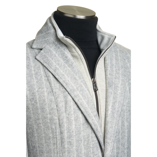 Fradi Wool Flannel Jersey Chalk Striped Jacket with Removable Chest Piece in Light Grey