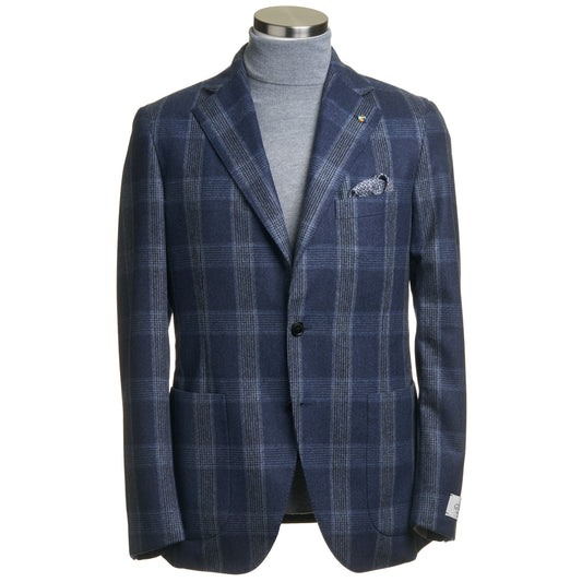 Belvest "Jacket in the Box" Wool Sport Coat in Blue Windowpane