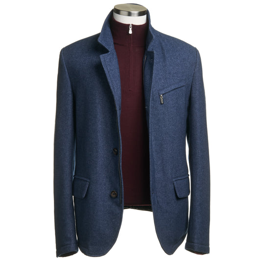 Gimo’s Wool Knit Jacket In Blue Denim