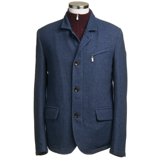 Gimo’s Wool Knit Jacket In Blue Denim