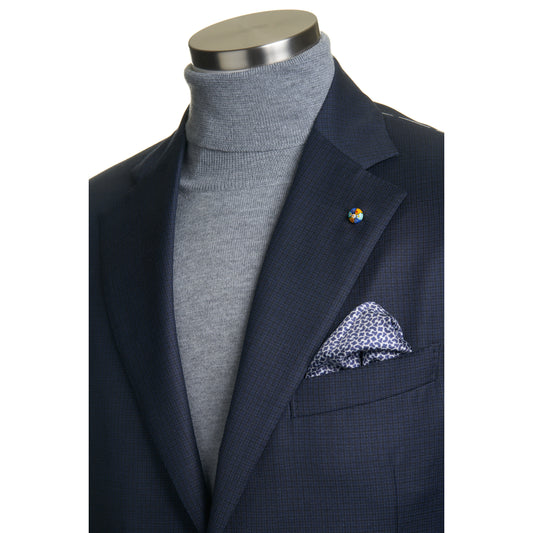 Belvest Super 130's Wool Suit in Mid Blue with Maroon Micro Check