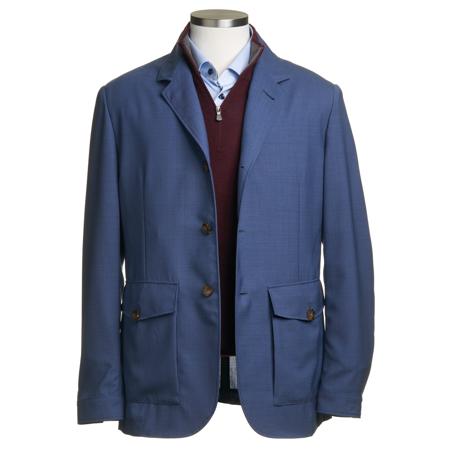 Canali Travel Wool Shirt Jacket in Mid Blue