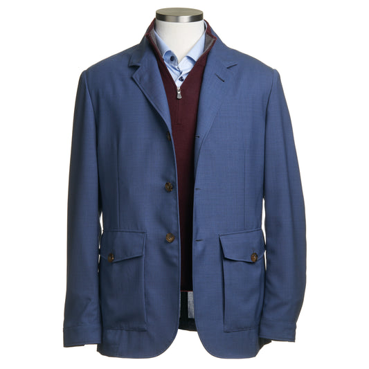 Canali Travel Wool Shirt Jacket in Mid Blue