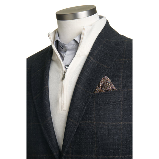 Canali Kei Model Wool Sport Coat in Dark Gray & Mocha Windowpane