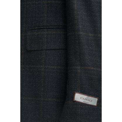 Canali Kei Model Wool Sport Coat in Dark Gray & Mocha Windowpane