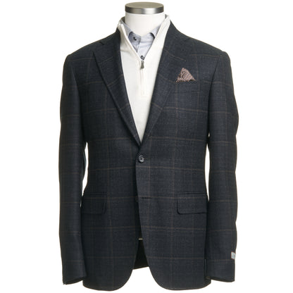 Canali Kei Model Wool Sport Coat in Dark Gray & Mocha Windowpane