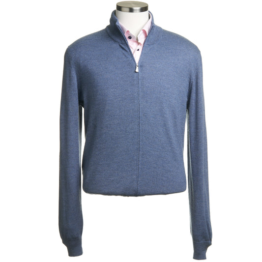 Gran Sasso Merino Wool Full-Zip Sweater in Mid Blue