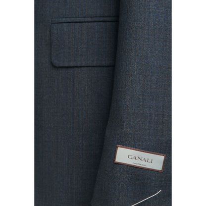 Canali Kei Model Suit in Dual-Tone Wool in Blue Grey