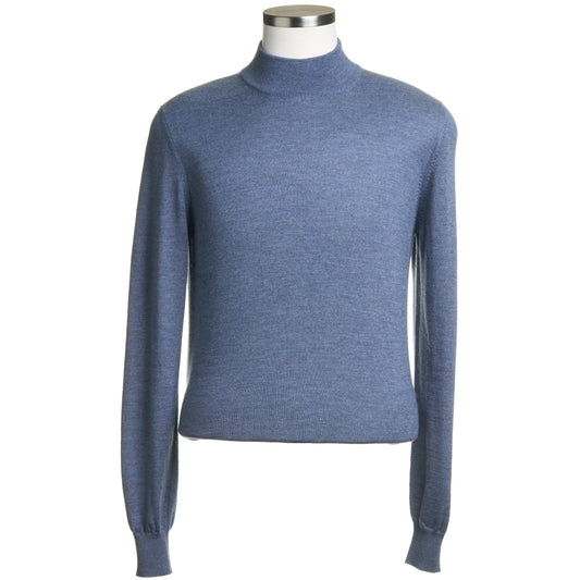 Gran Sasso Merino Wool Mock Sweater in Mid Blue