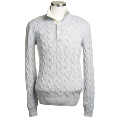Gran Sasso Wool & Cashmere Ribbed Cable Knit Sweater in Light Gray
