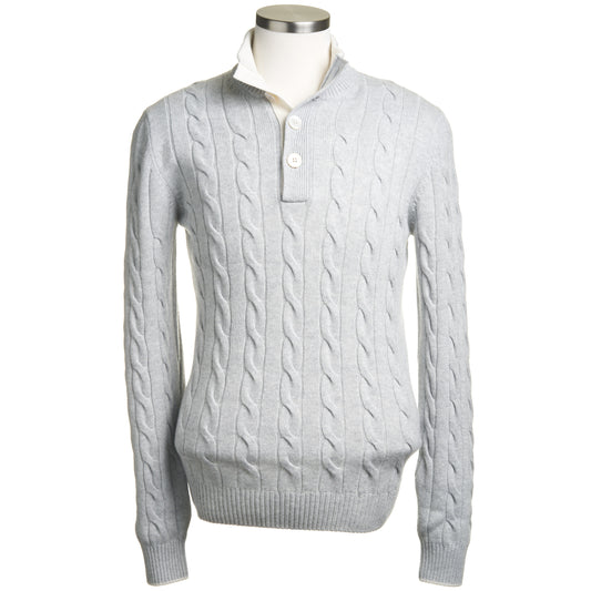 Gran Sasso Wool & Cashmere Ribbed Cable Knit Sweater in Light Gray