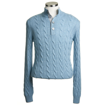 Gran Sasso Wool & Cashmere Ribbed Cable Knit Sweater in Light Blue