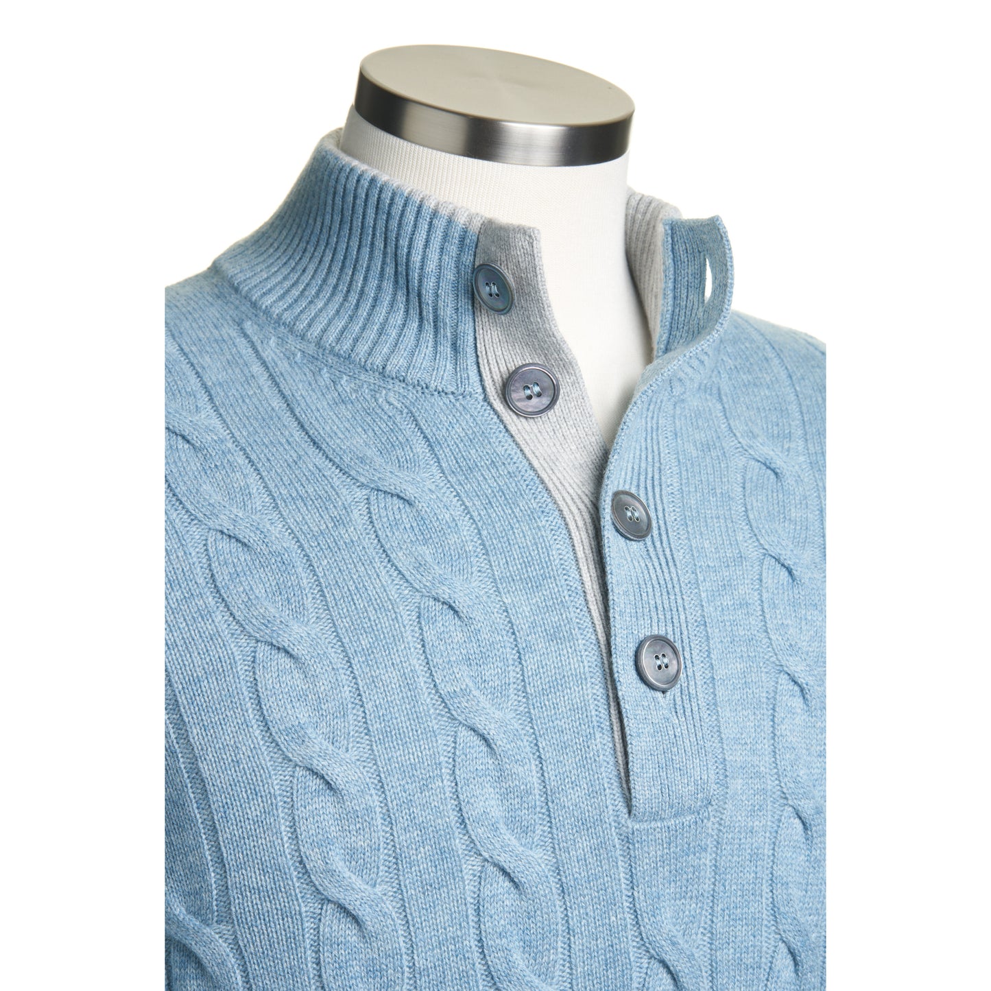 Gran Sasso Wool & Cashmere Ribbed Cable Knit Sweater in Light Blue