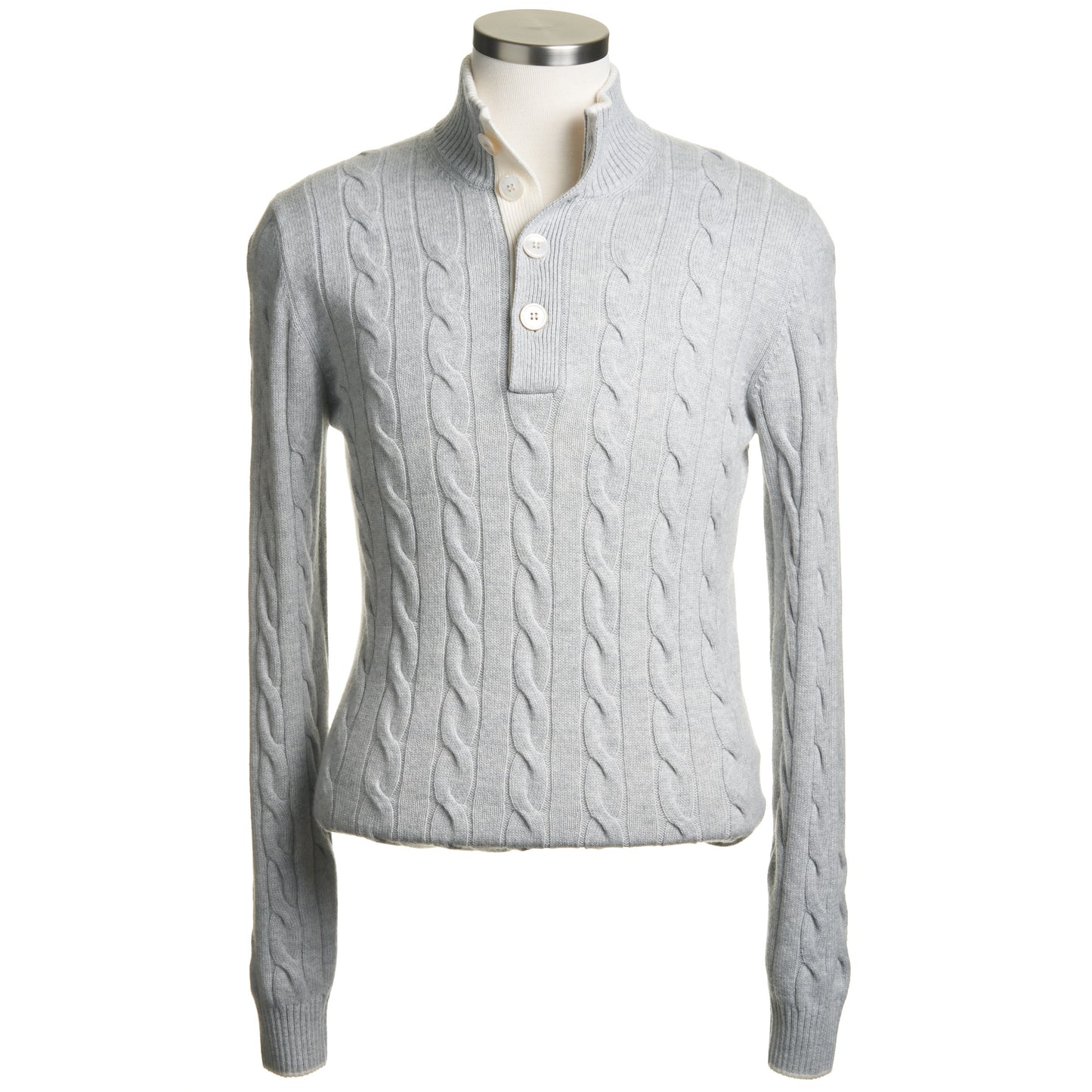 Gran Sasso Wool & Cashmere Ribbed Cable Knit Sweater in Light Gray