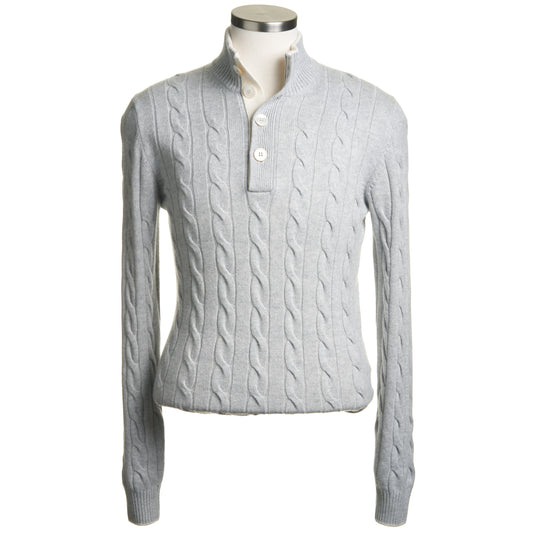 Gran Sasso Wool & Cashmere Ribbed Cable Knit Sweater in Light Gray