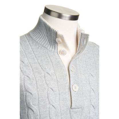 Gran Sasso Wool & Cashmere Ribbed Cable Knit Sweater in Light Gray