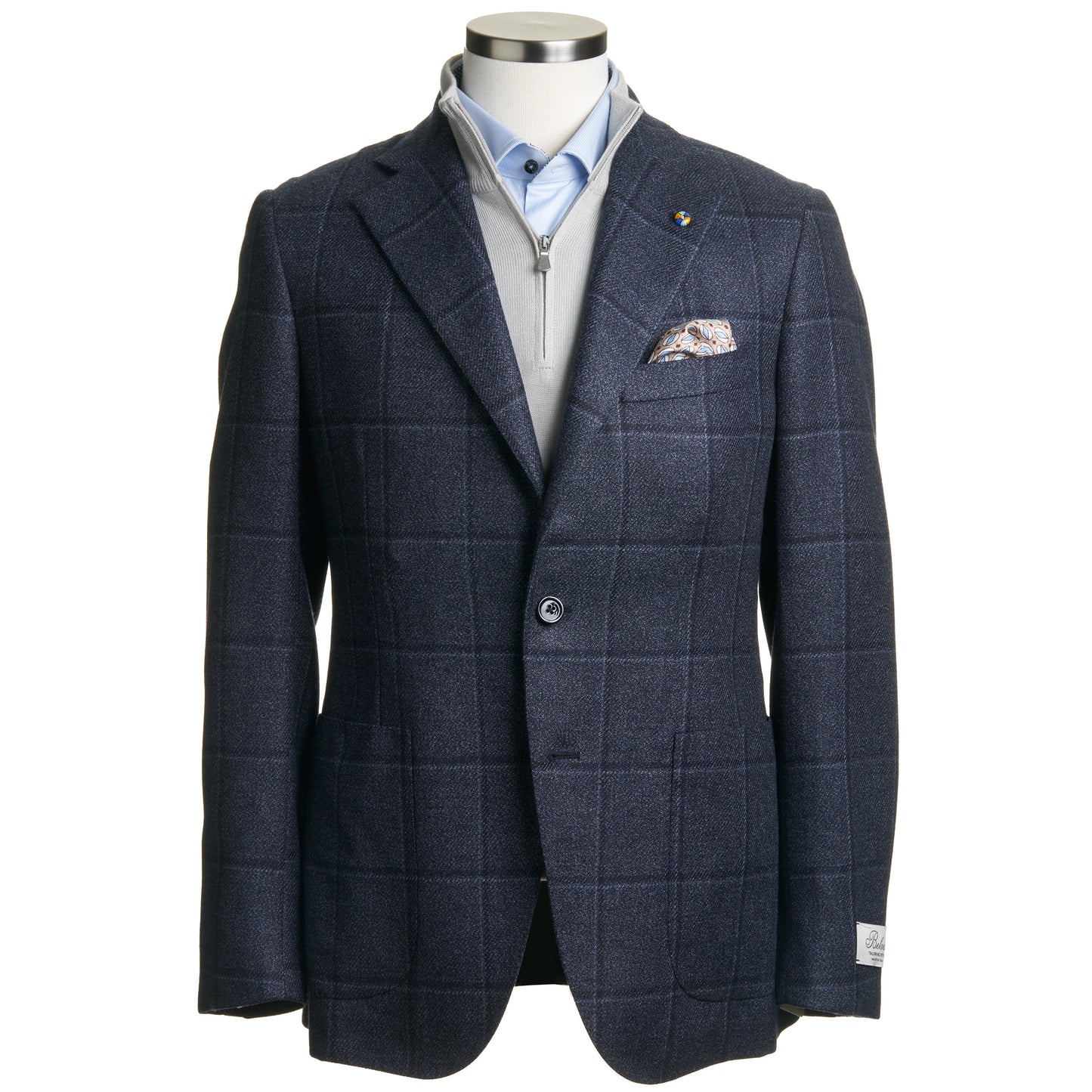 Belvest "Jacket in the Box" Wool & Silk Sport Coat in Mid Blue Windowpane