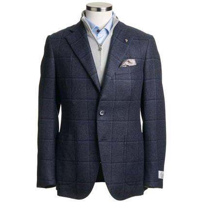 Belvest "Jacket in the Box" Wool & Silk Sport Coat in Mid Blue Windowpane