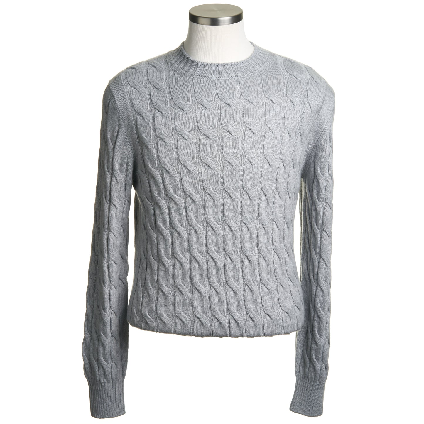 Gran Sasso Wool & Cashmere Cable Knit Crew Sweater in Light Gray
