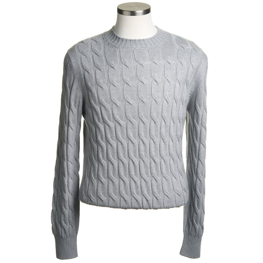 Gran Sasso Wool & Cashmere Cable Knit Crew Sweater in Light Gray
