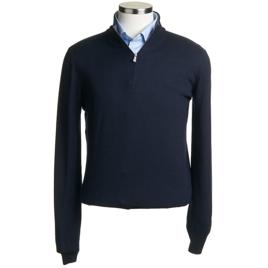 Gran Sasso Extra Fine Merino Wool Quarter-Zip Sweater in Navy Blue