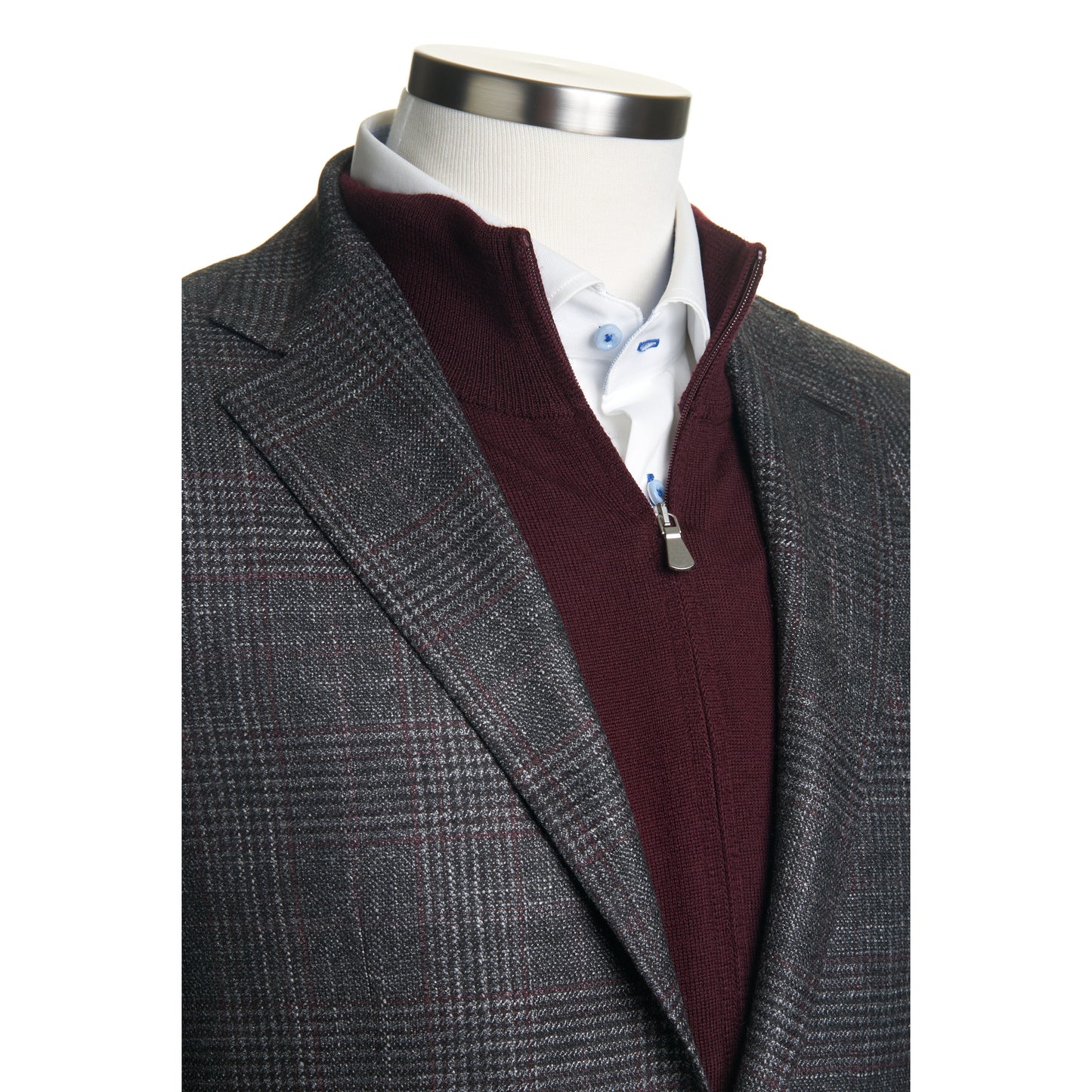 Canali Kei Model Wool, Silk & Cashmere Sport Coat in Grey with Pink Windowpane