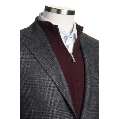 Canali Kei Model Wool, Silk & Cashmere Sport Coat in Grey with Pink Windowpane