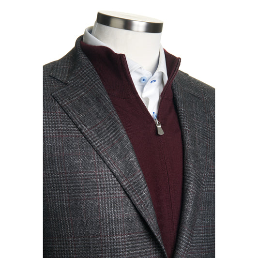 Canali Kei Model Wool, Silk & Cashmere Sport Coat in Grey with Pink Windowpane