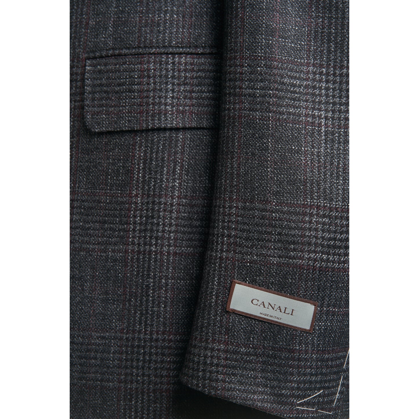 Canali Kei Model Wool, Silk & Cashmere Sport Coat in Grey with Pink Windowpane