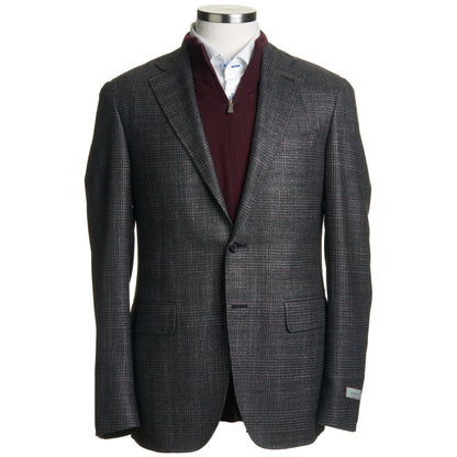 Canali Kei Model Wool, Silk & Cashmere Sport Coat in Grey with Pink Windowpane