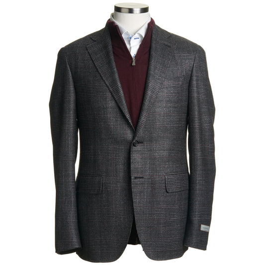 Canali Kei Model Wool, Silk & Cashmere Sport Coat in Grey with Pink Windowpane