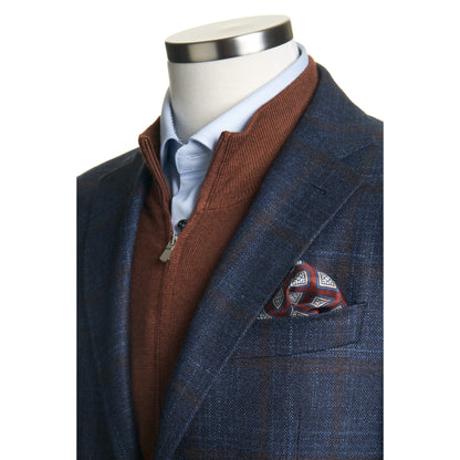 Canali Kei Model Wool, Silk & Cashmere Sport Coat in Blue with Rust Windowpane
