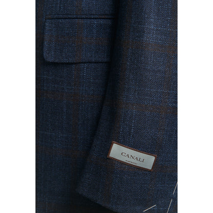Canali Kei Model Wool, Silk & Cashmere Sport Coat in Blue with Rust Windowpane