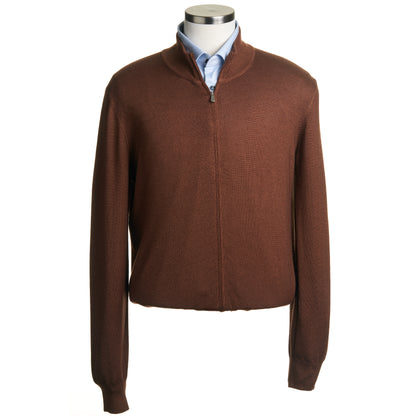 Gran Sasso Merino Wool Full-Zip Sweater in Burnt Orange