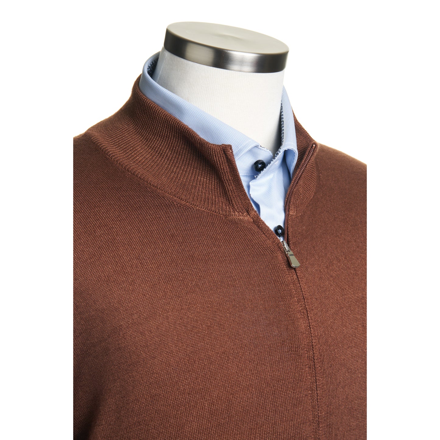 Gran Sasso Merino Wool Full-Zip Sweater in Burnt Orange