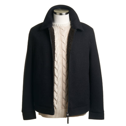Gimo’s Wool Knit Bomber Jacket in Navy Blue