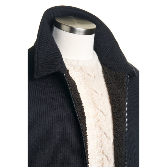 Gimo’s Wool Knit Bomber Jacket in Navy Blue