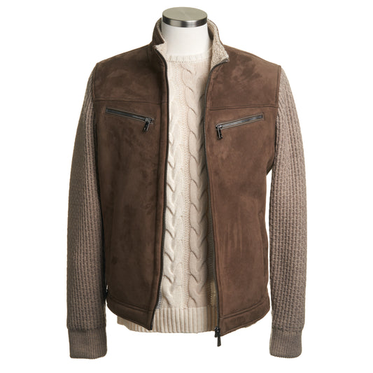 Milestone Luca Moto Suede Jacket in Mocha