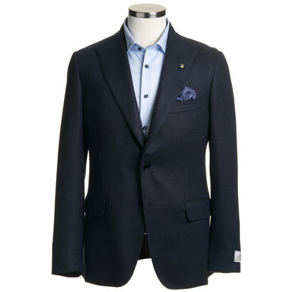 Belvest "Jacket in the Box" Wool Sport Coat in Micro Pattern in Navy