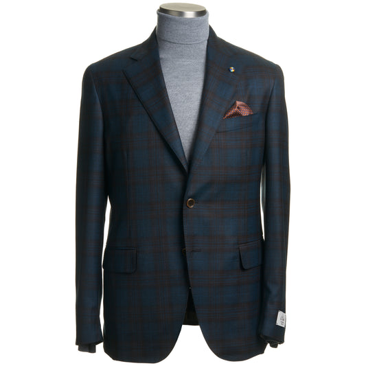 Belvest "Jacket in the Box" Super 130 Wool Sport Coat in Teal Windowpane