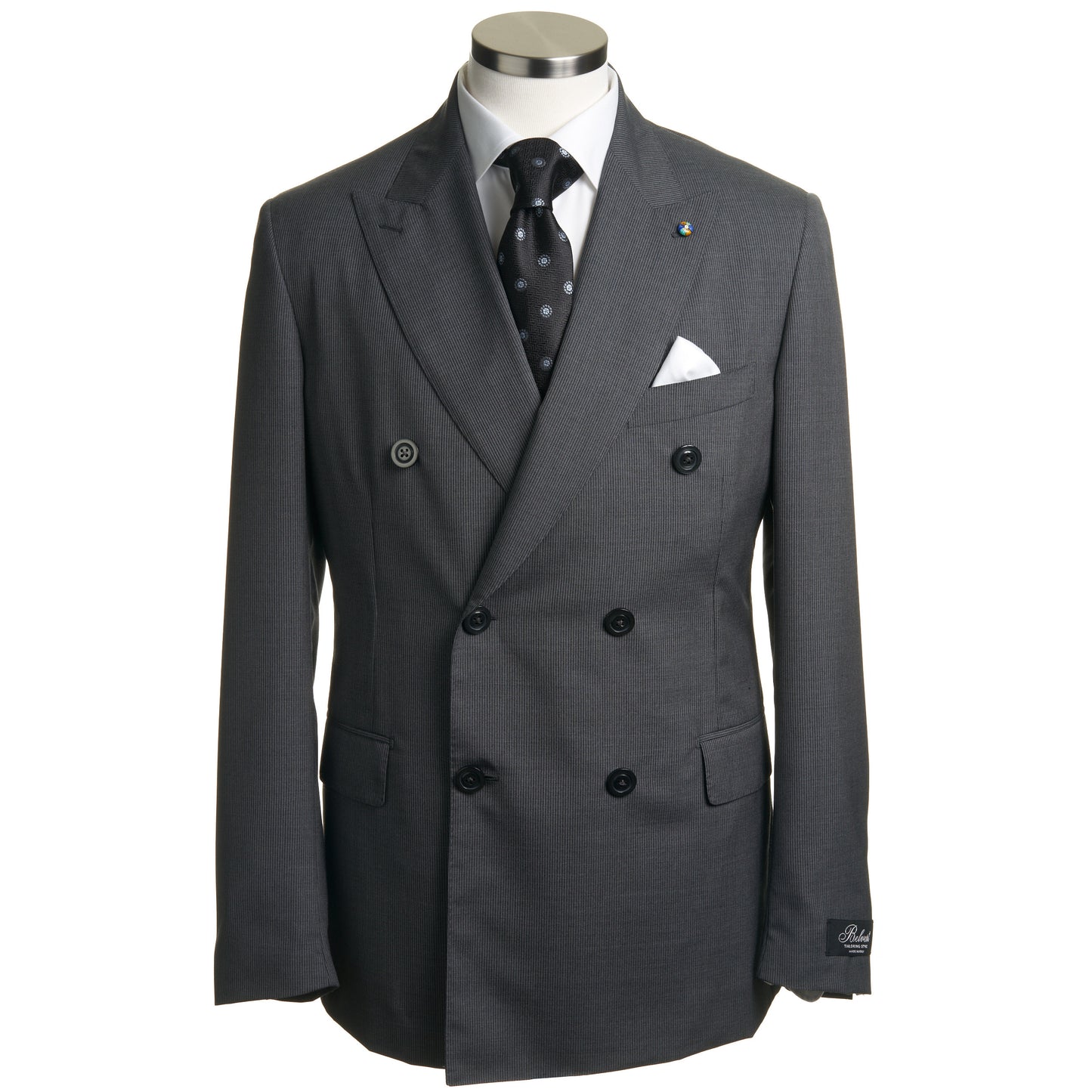 Belvest Super 130’s Wool Double-Breasted Suit in Mid Gray