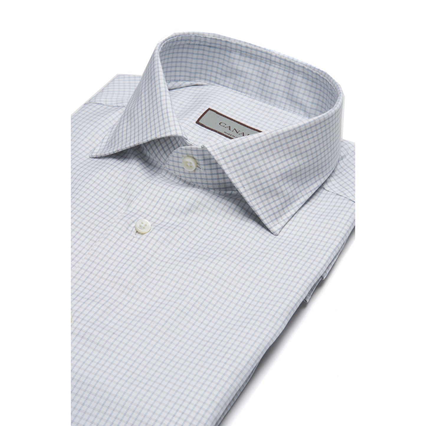 Canali Cotton Sport Shirt in Check Pattern in Gray & Beige
