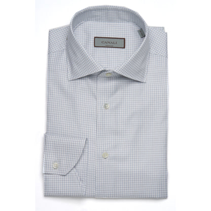 Canali Cotton Sport Shirt in Check Pattern in Gray & Beige