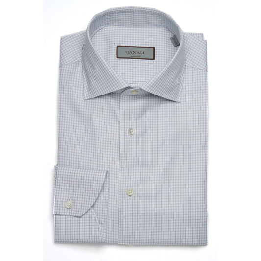 Canali Cotton Sport Shirt in Check Pattern in Gray & Beige